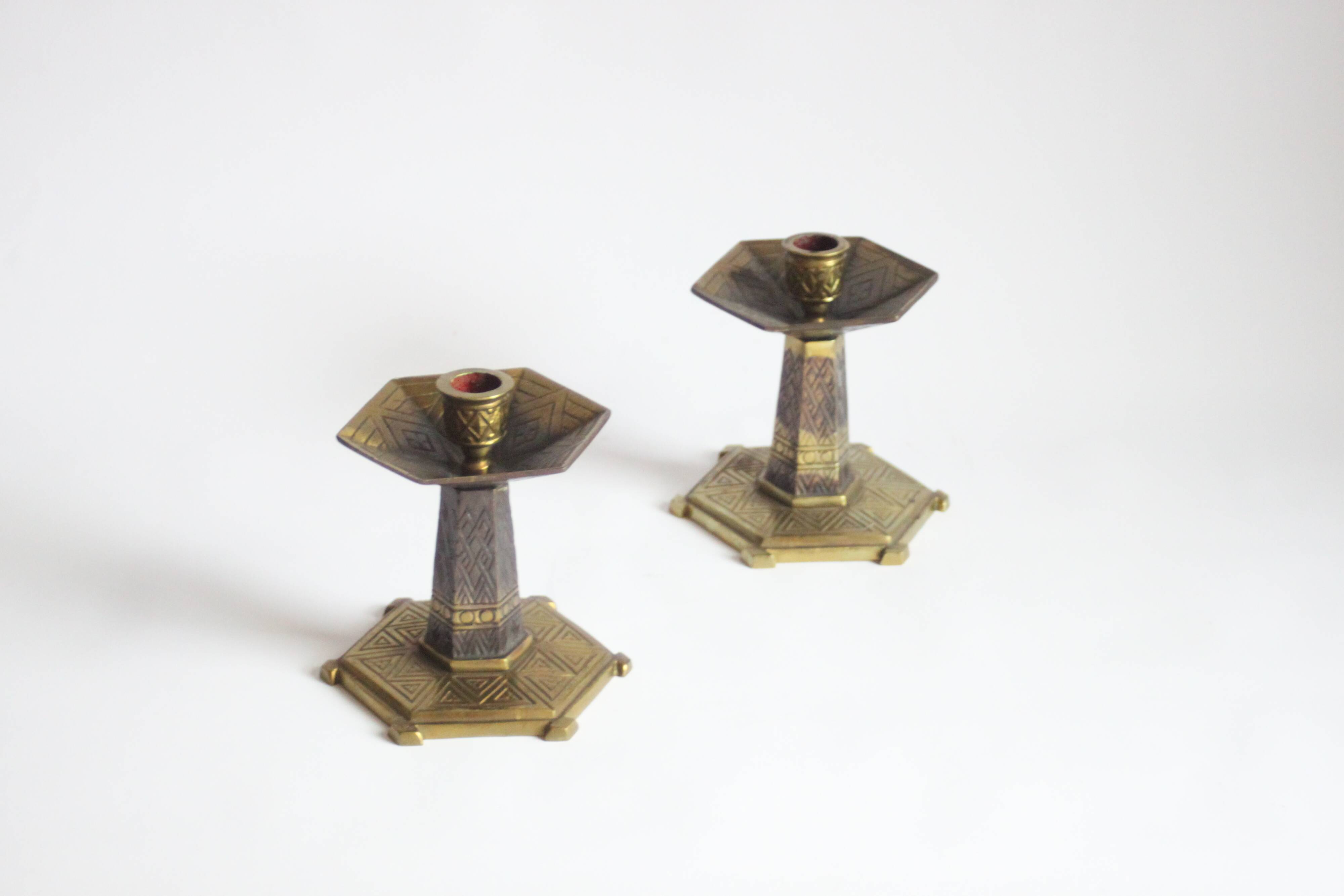 Art deco altar candle sticks in brass, 1920s