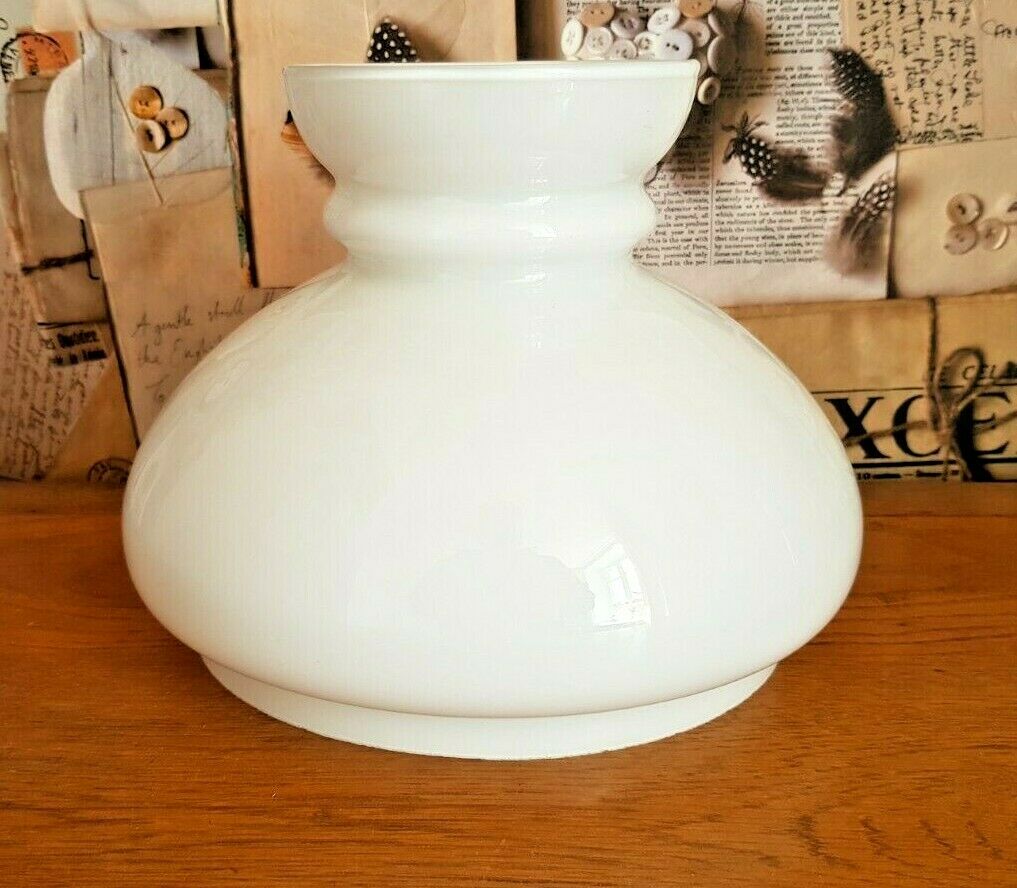 Vintage French White Opaque Round Glass Lantern Replacement Shade 3543