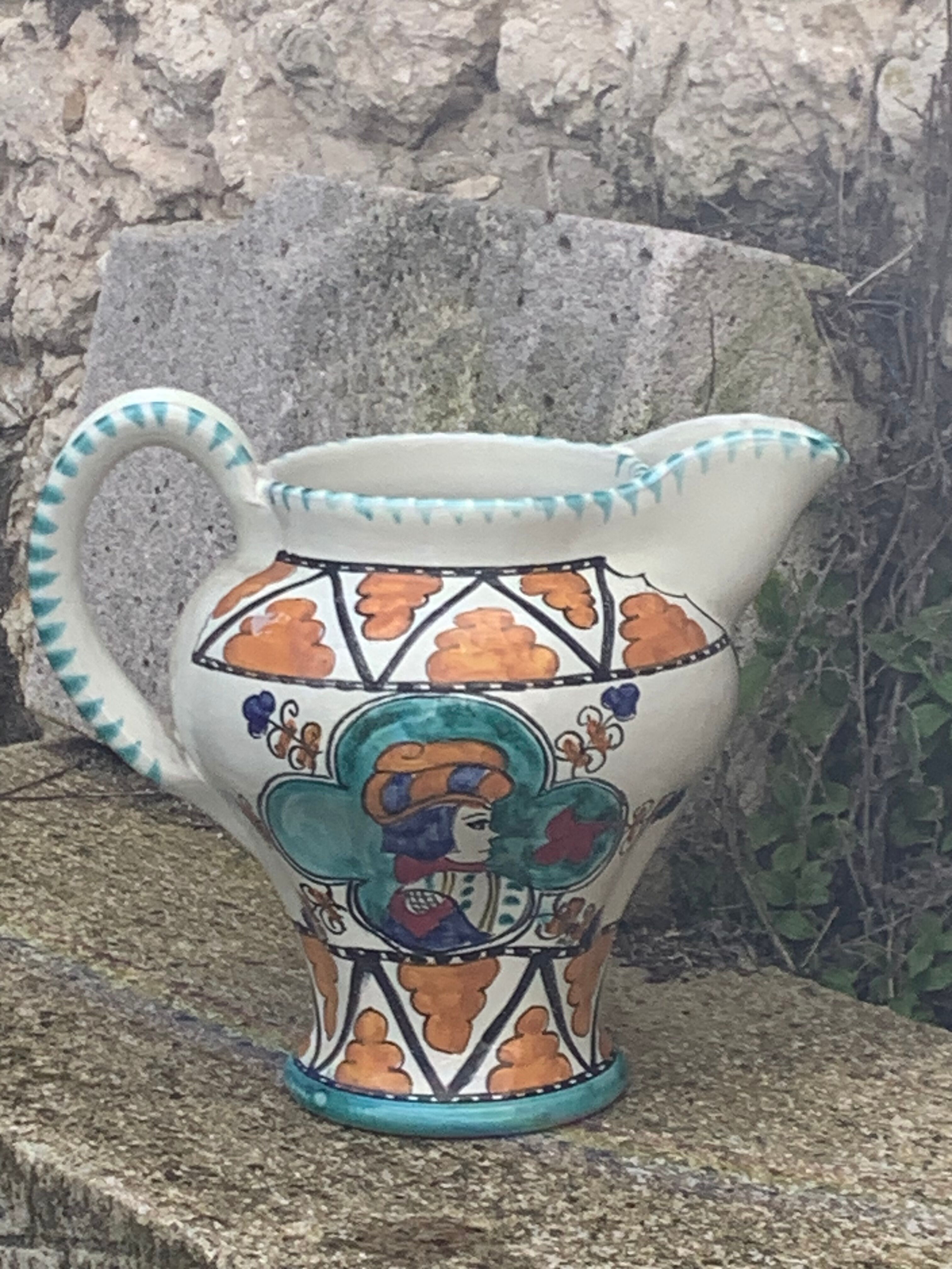 Glazed ceramic jug pottery Orvieto made in italy vintage