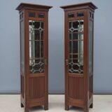 Pair of Art Nouveau solid wood showcases, Central Europe, circa 1910
