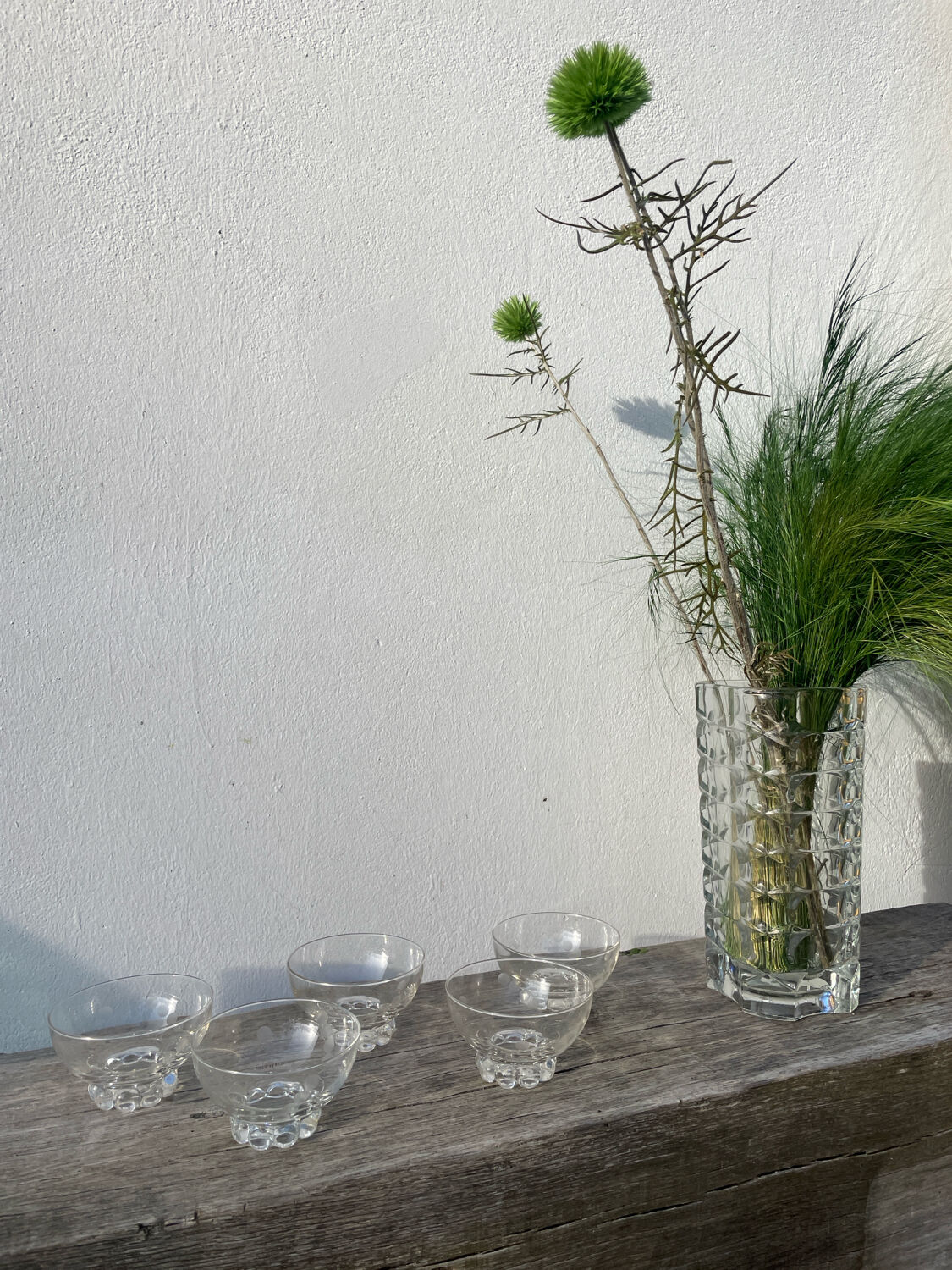 5 small ramekins in beaded and polka dot glass