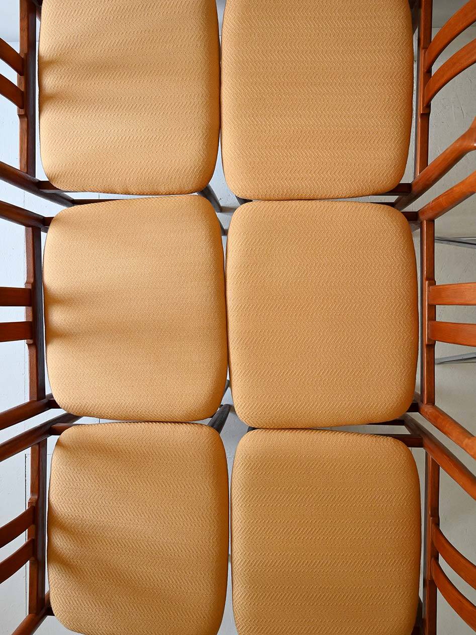 Set of 6 Scandinavian Teak Chairs with Yellow Seats