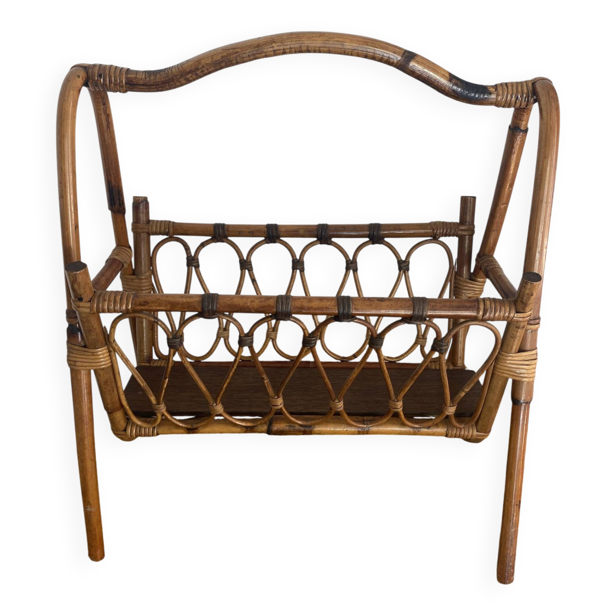 Bamboo and rattan magazine rack, 1960s