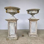 Large pair of 19th-century cast iron basins with vine decoration.