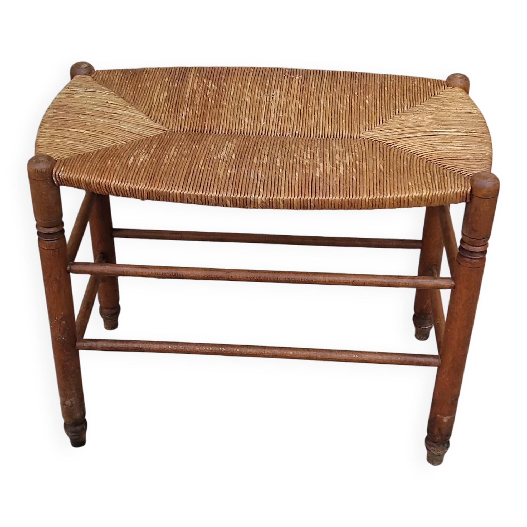 Vintage straw seat bench stool