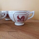 Henriot in Quimper - Set of 6 chocolate cups - Decorated with a pink rooster