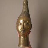 Bronze African art tribal ethnic decorative object handcrafted head of queen Benin