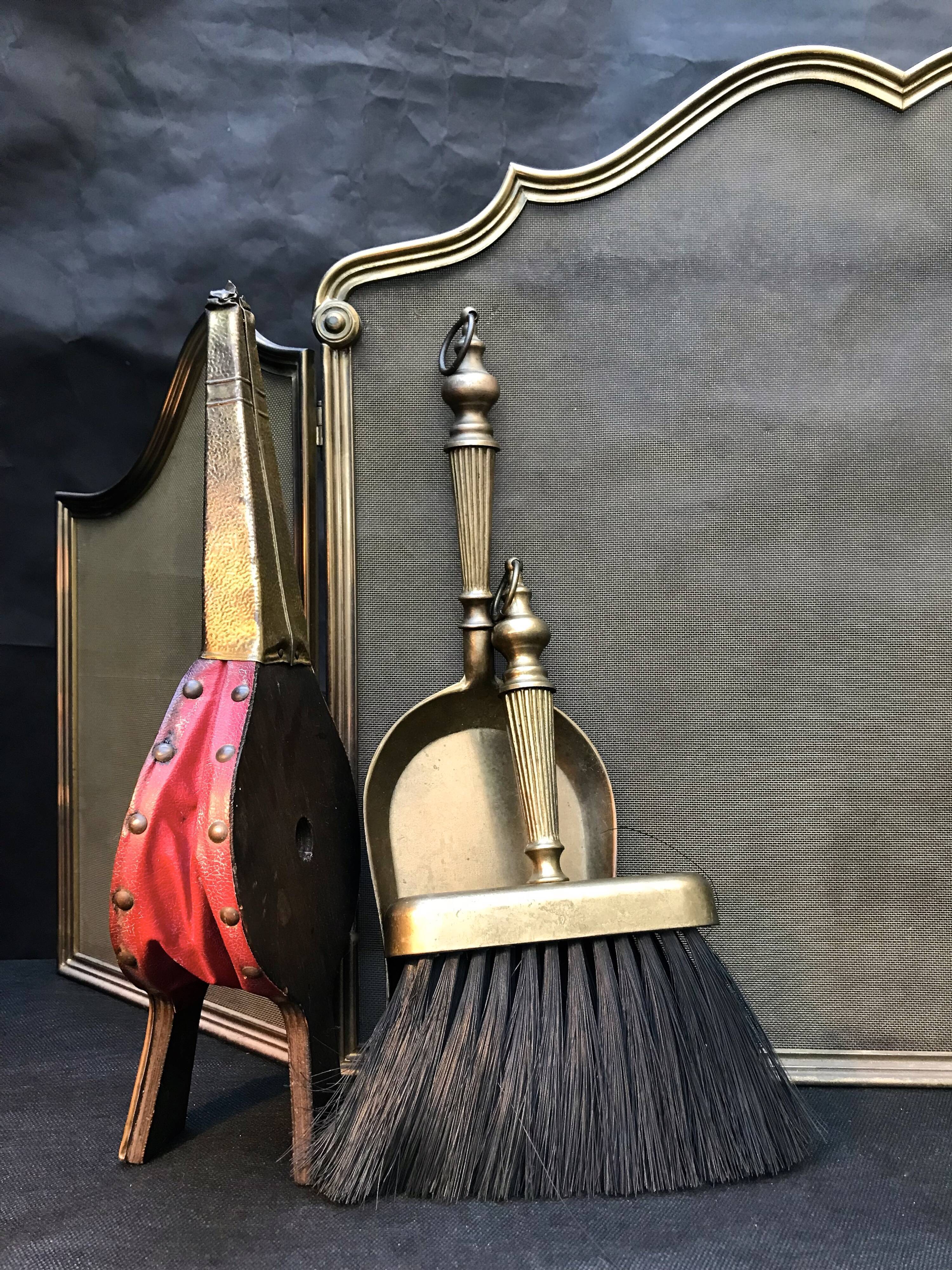 Old fire screen and accessories brass fireplace 1940 spark arrest fireplace firescreen