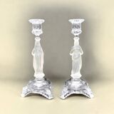 Paire d'anciens bougeoirs enverre Marie et Jésus
