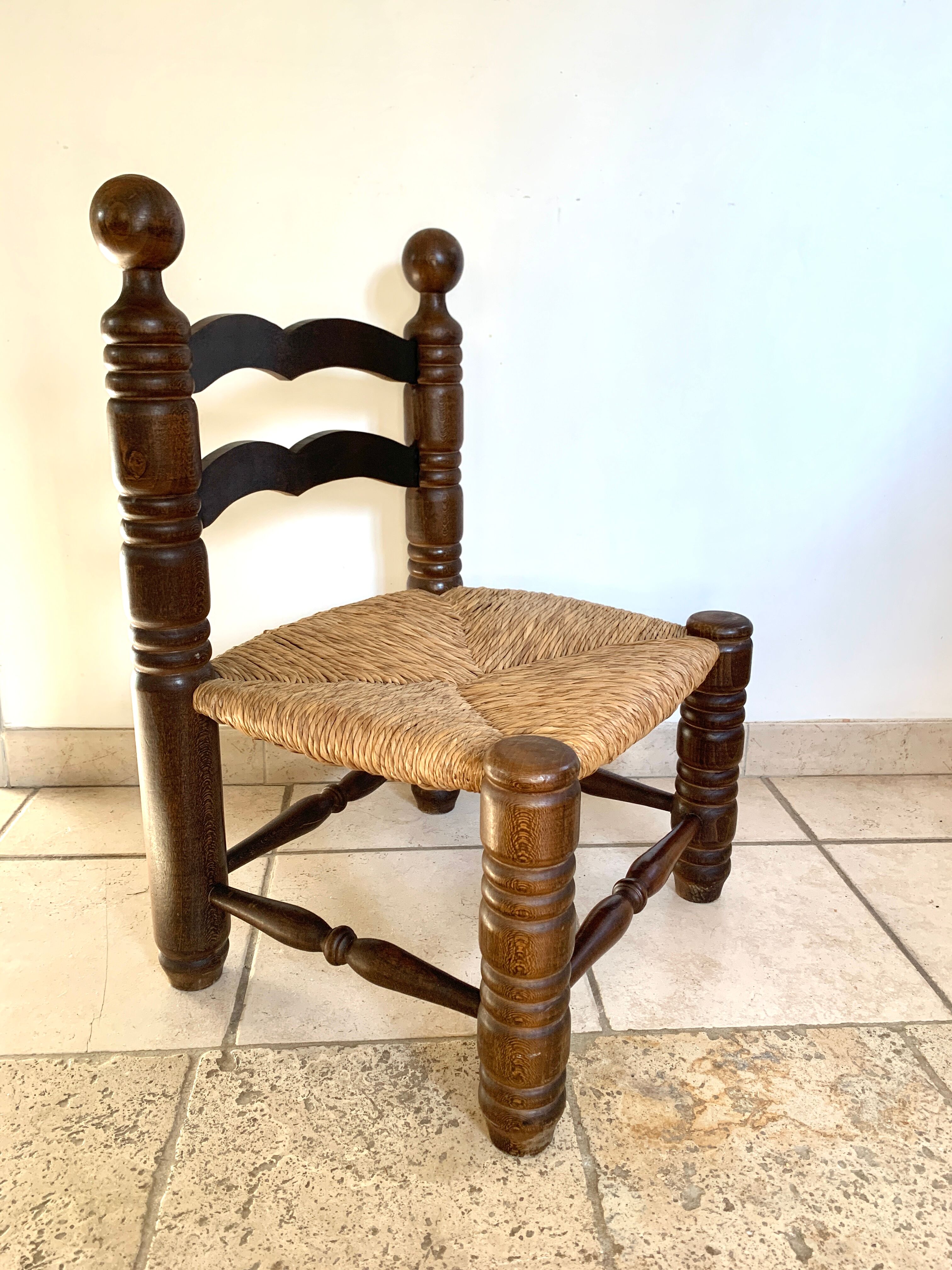 Solid oak low chair