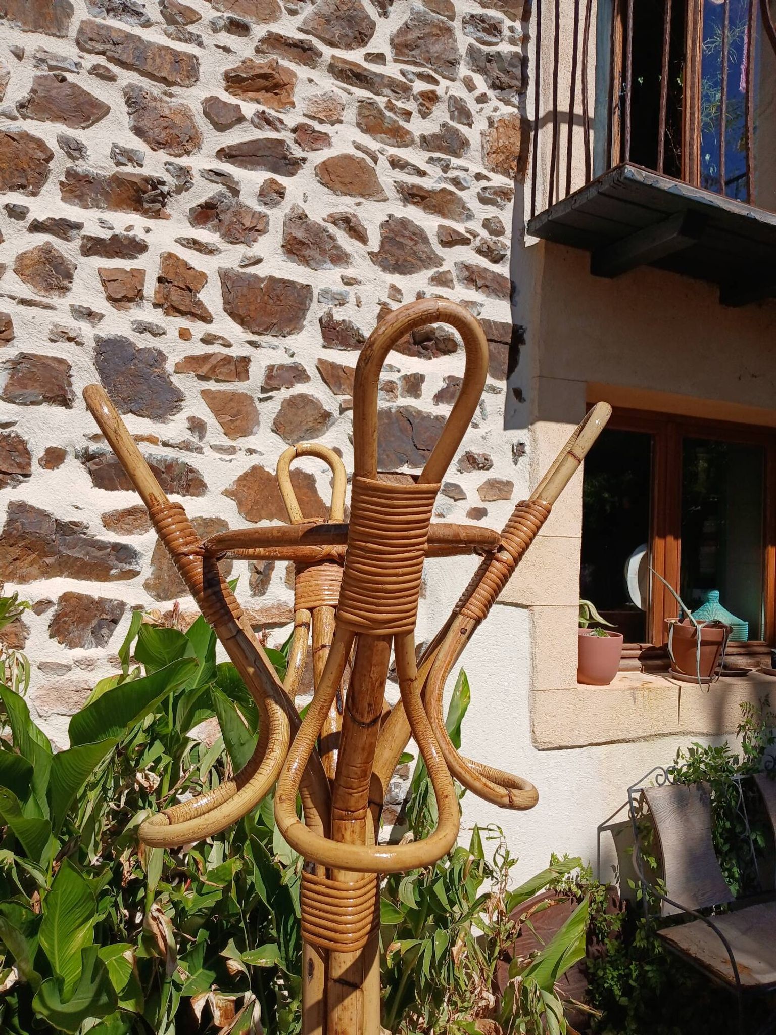 Vintage coat rack in bamboo and rattan