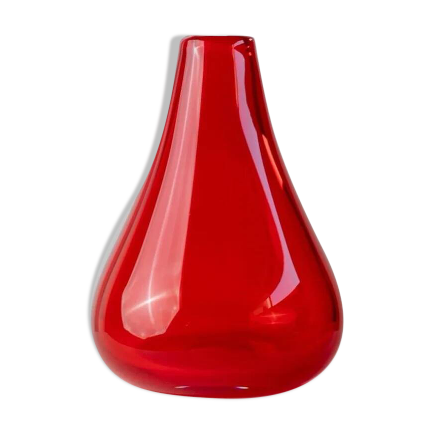 Bright Red Murano Glass Vase with Teardrop Bulbous Shape, Vintage Italian 1970s Decor