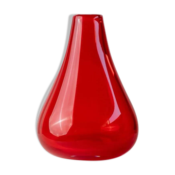 Bright Red Murano Glass Vase with Teardrop Bulbous Shape, Vintage Italian 1970s Decor