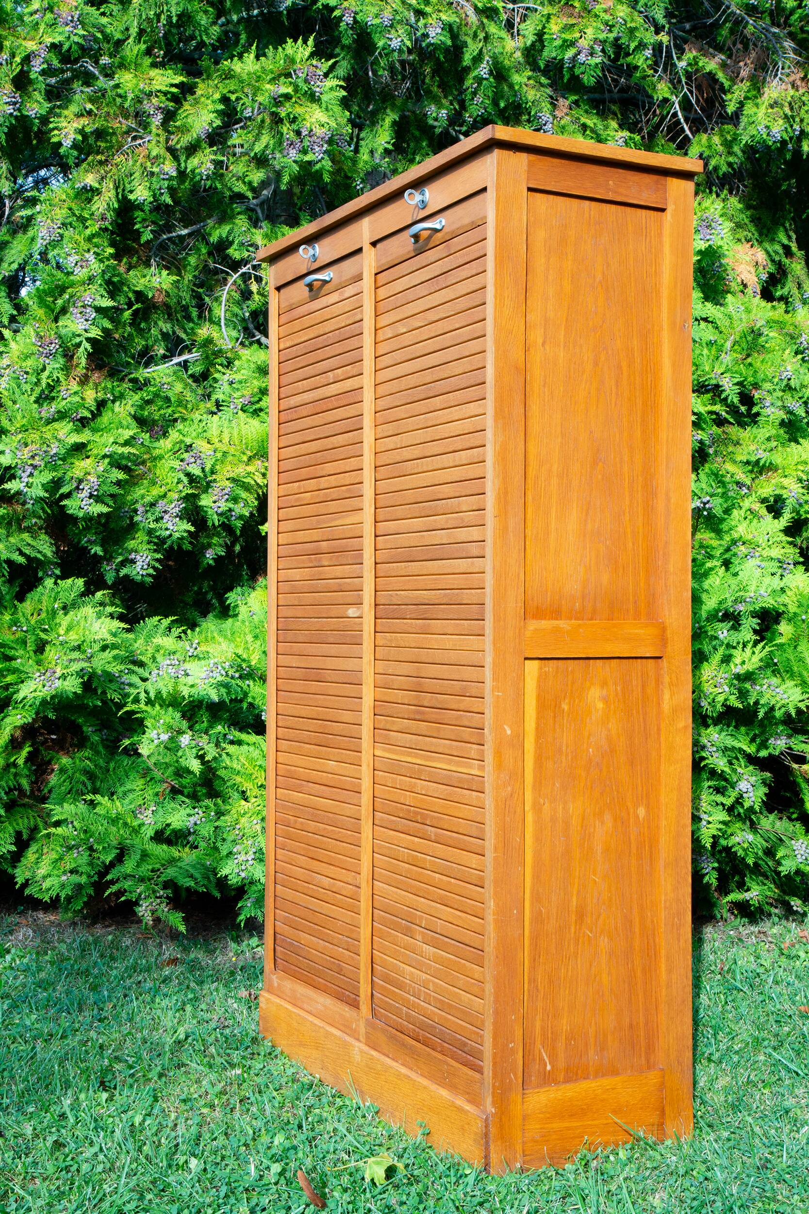 Double curtain file cabinet, 1950s, light oak
