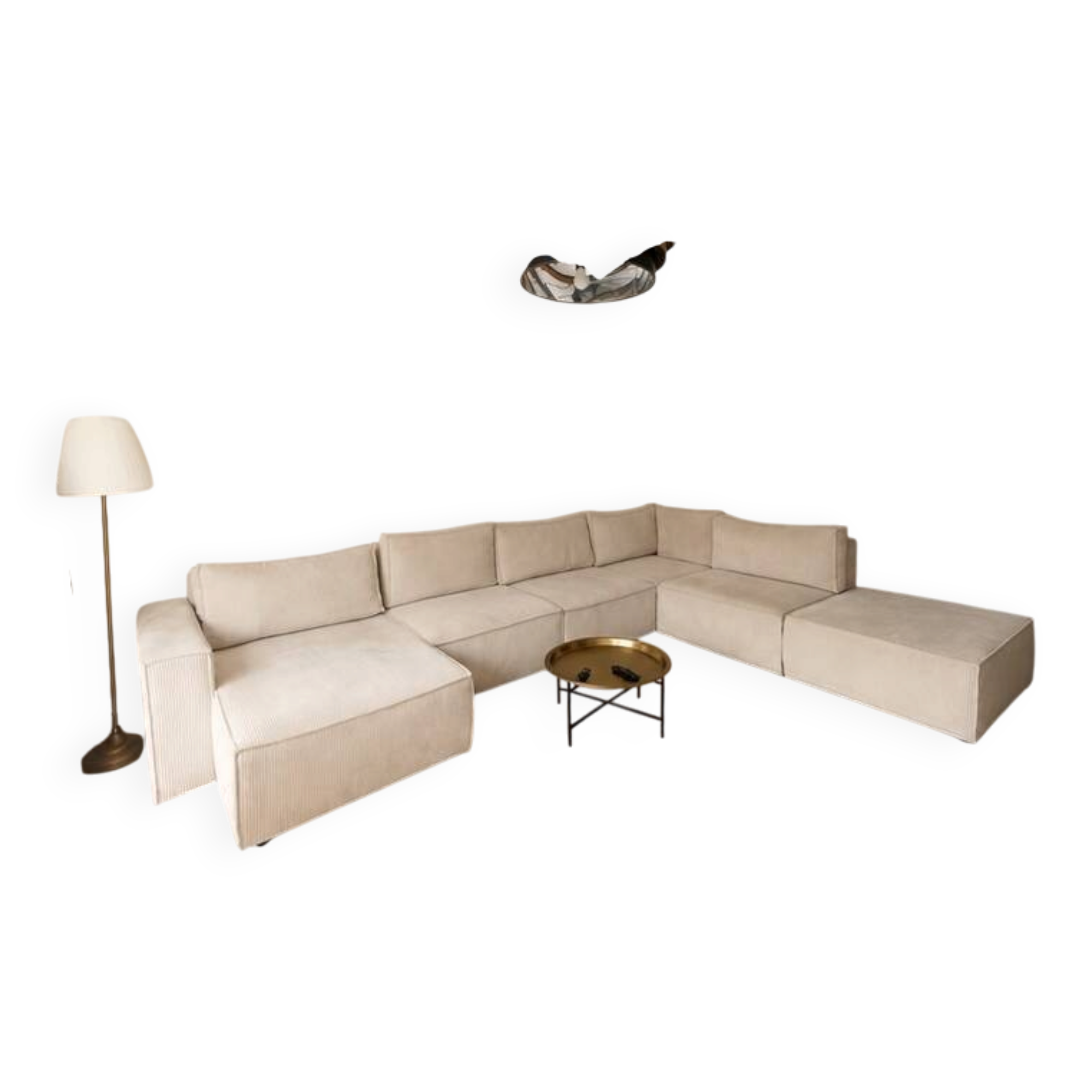 Canapé d'angle modulable xl bobochic nihad velours côtelé beige. très bon é