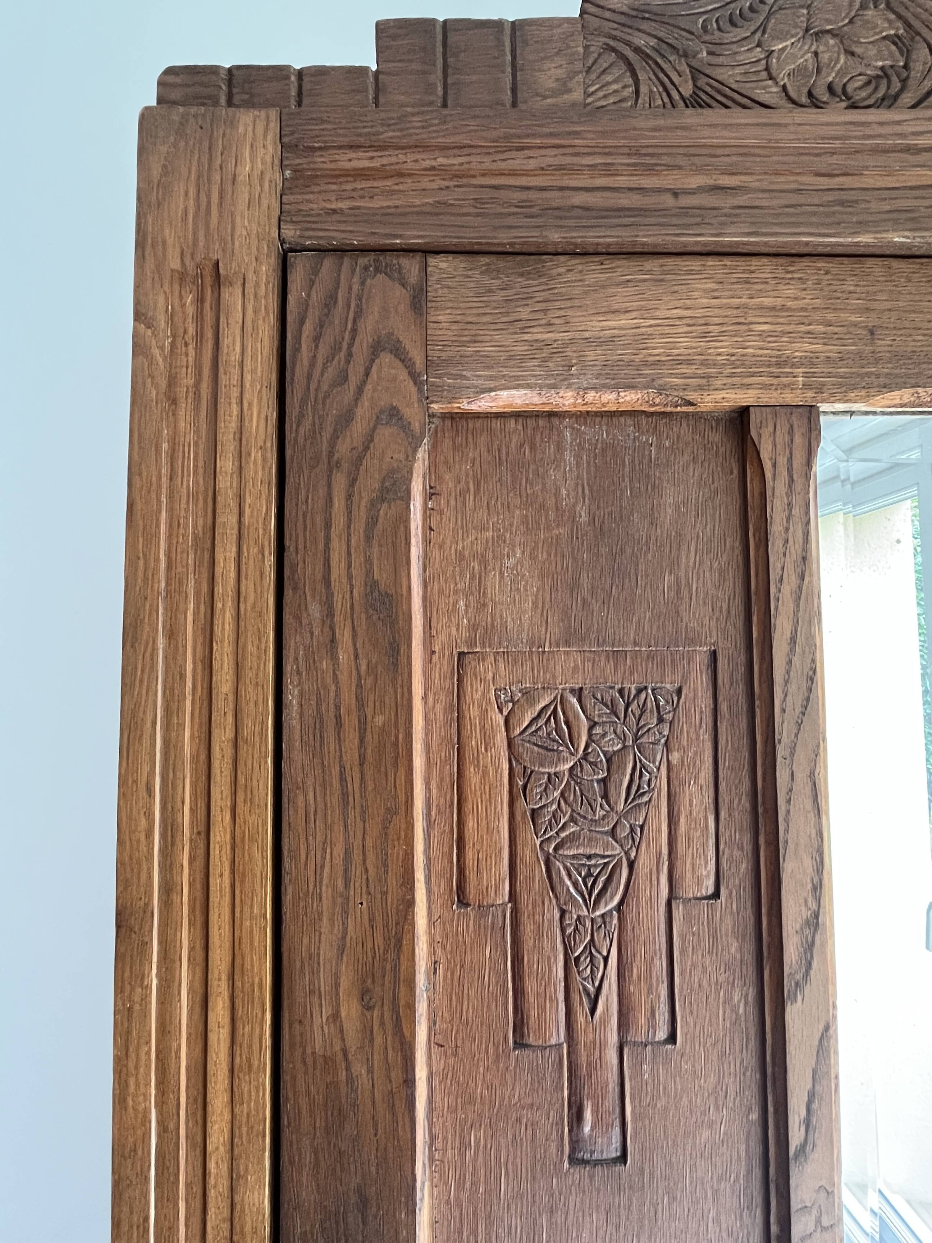 Parisian Art Deco solid oak armoire - 1930