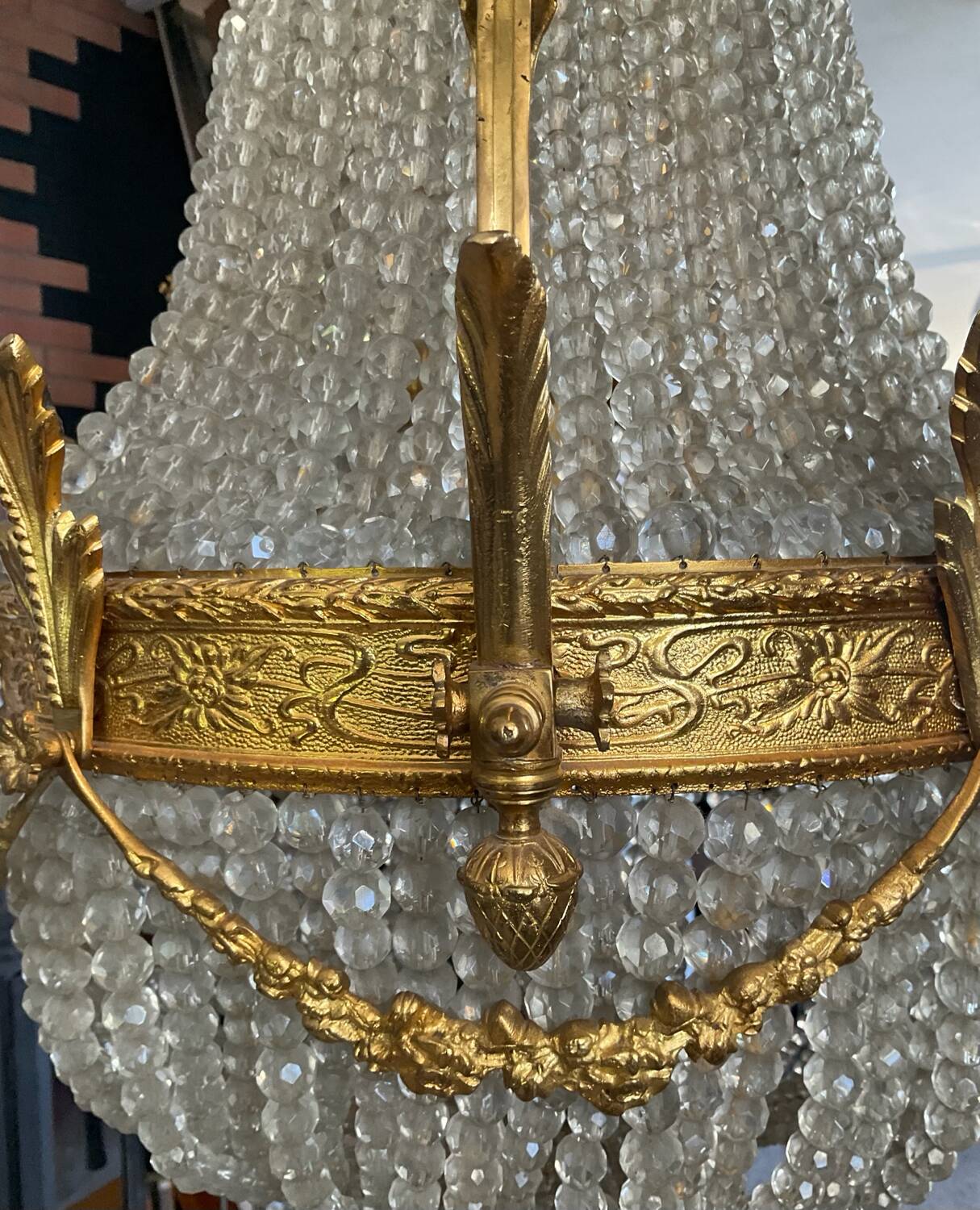 Large 19th century Empire Montgolfière chandelier in bronze and crystal