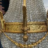 Large 19th century Empire Montgolfière chandelier in bronze and crystal