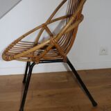 Fauteuil rotin enfant piètement métal 1950