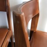 Set of 4 elm chairs and leather, 80s