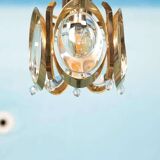 Vintage brass and crystal suspension Palwa, mid-century suspension.