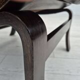 1970s, Scandinavian lounge chair in original condition, brown leather, dark bent wood.