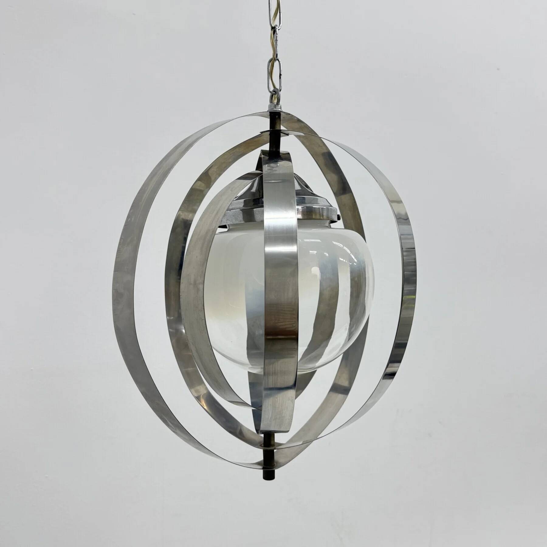 Mid-century glass sphere hanging pendant glass lamp design 1970’s space age Italy