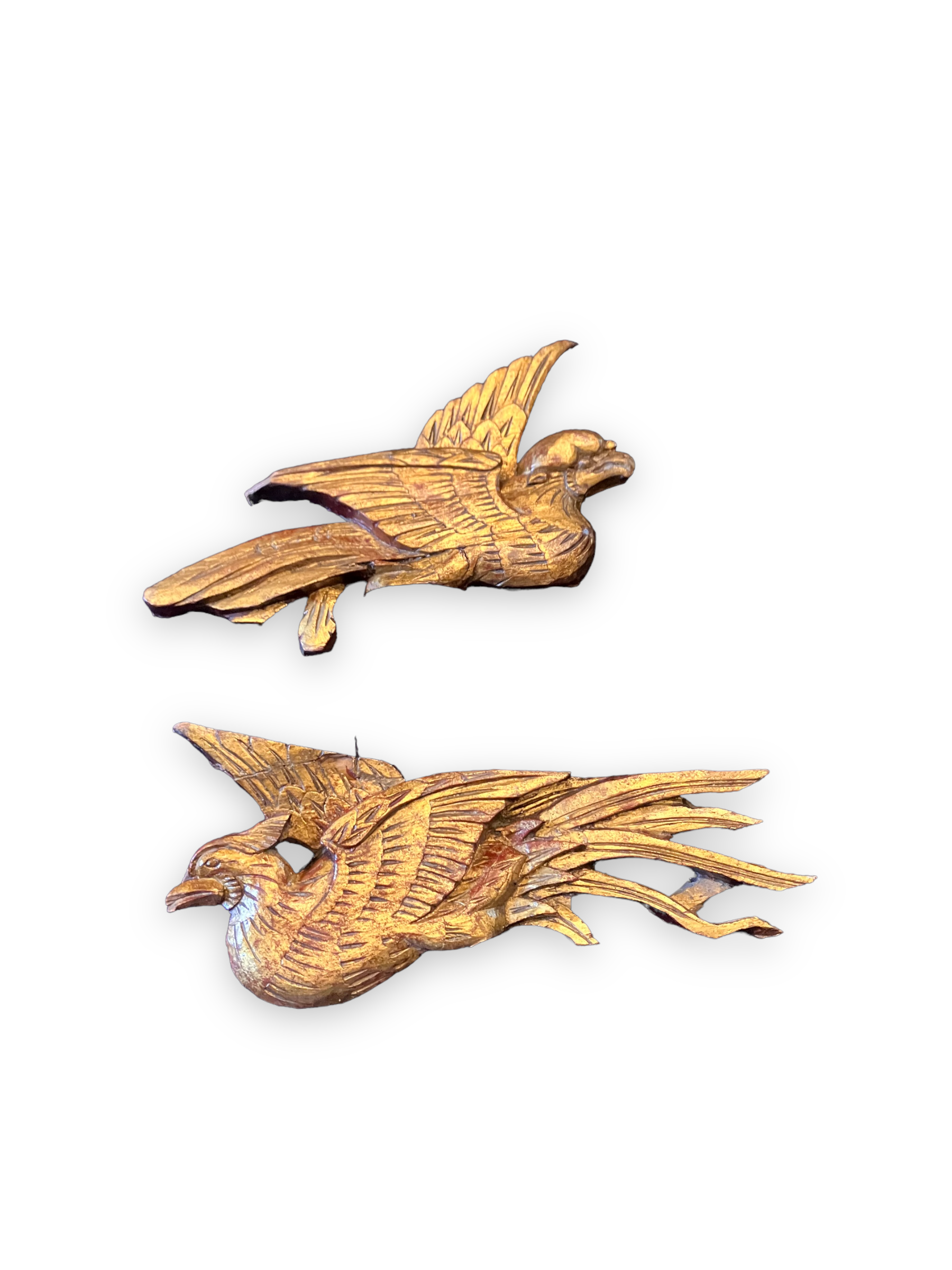 Pair of golden wood birds