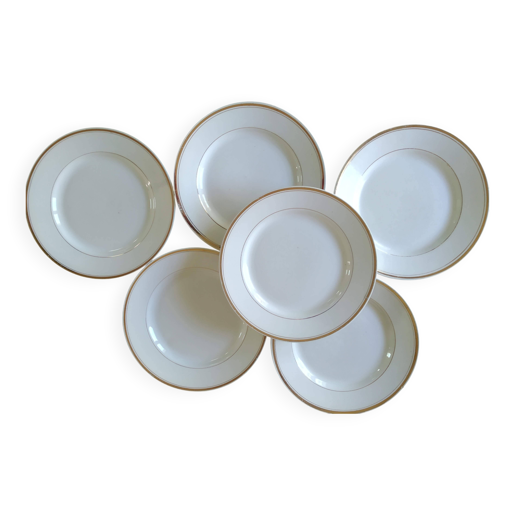 6 Vintage Moulin des Loups Gold-Edged Dinner Plates