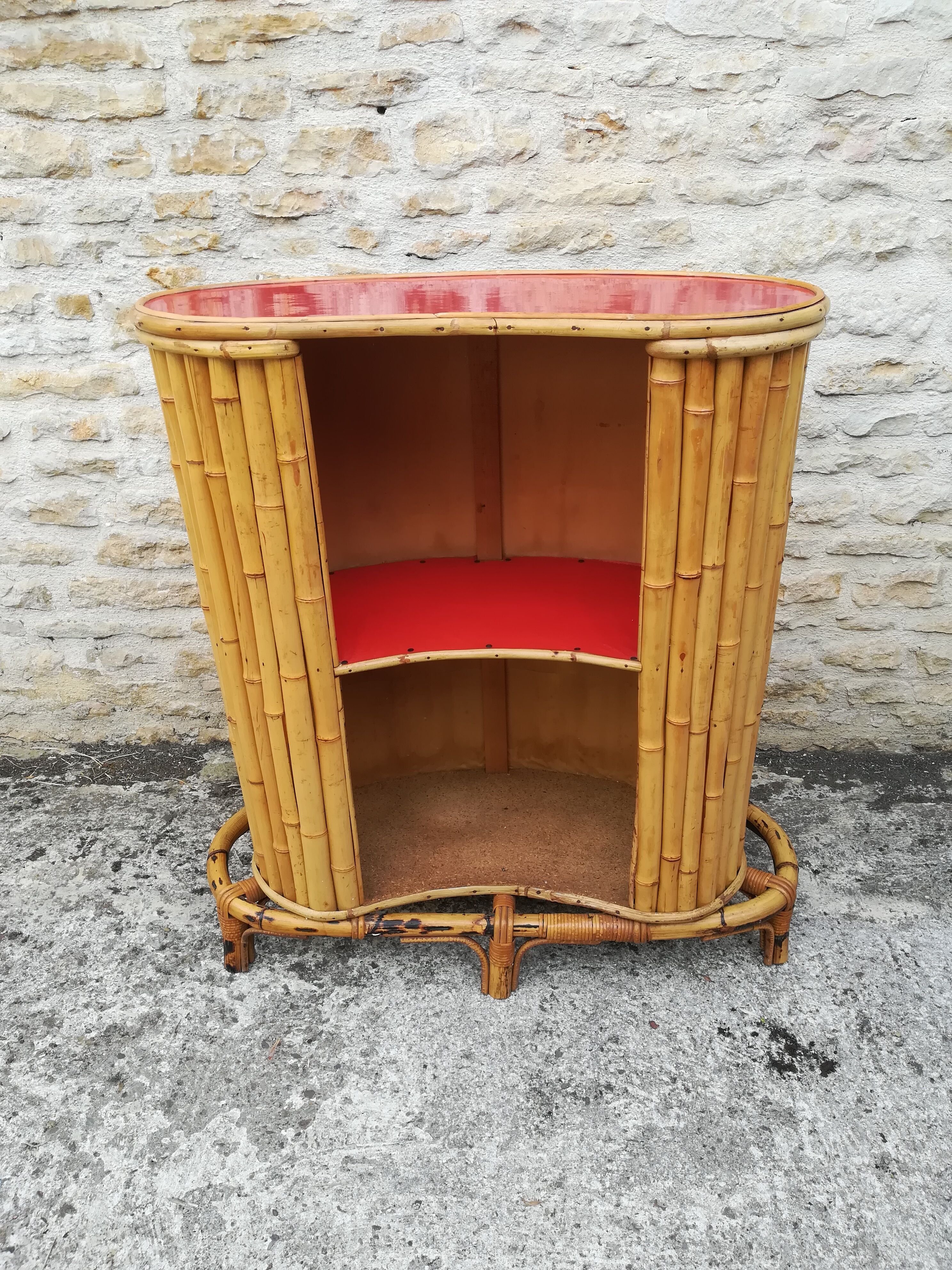 Bamboo tiki bar and two stools