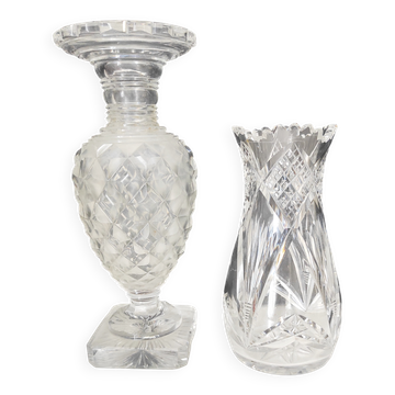 Deux vases en cristal à facettes