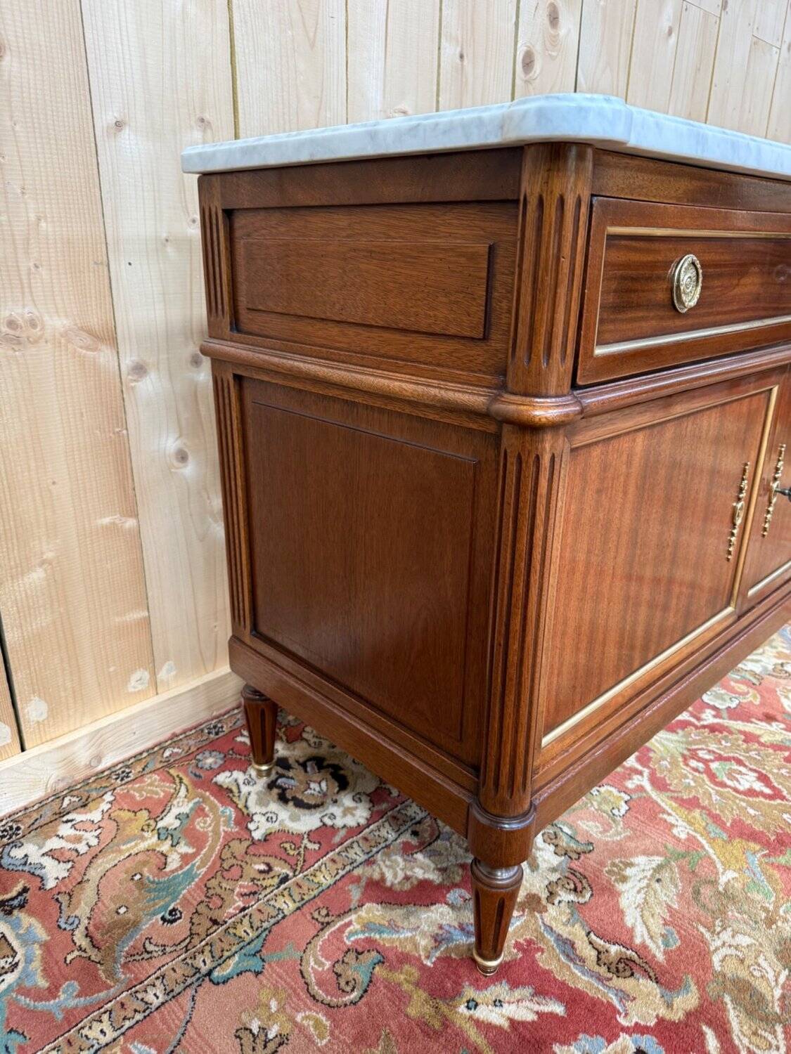 Louis XVI style buffet – Solid mahogany & Carrara marble – Restored