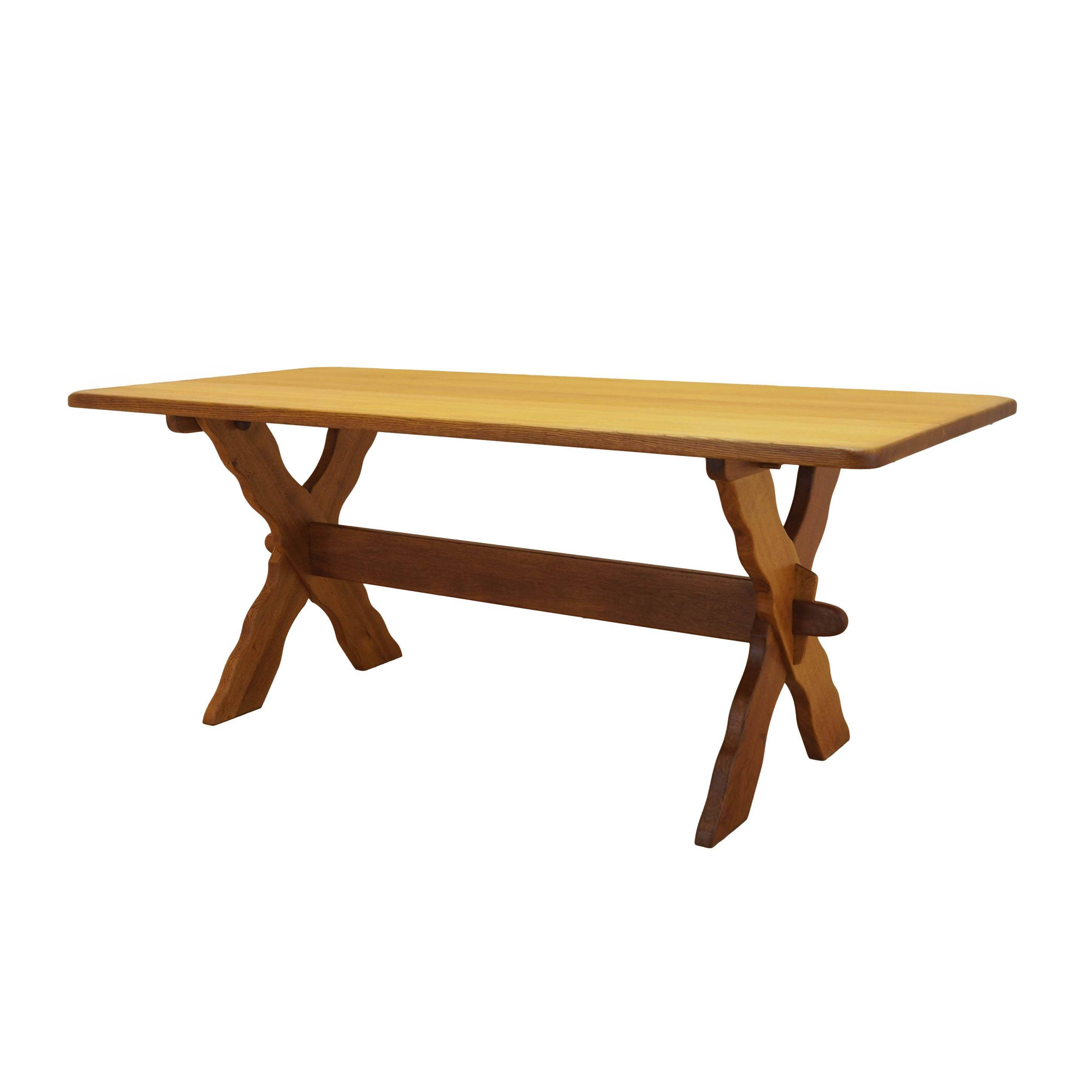 Solid oak dining table by Henning Kjærnulf, Denmark, 1960s
