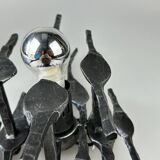 60's 70's brutalist wall lamp iron & glass wall sconce design