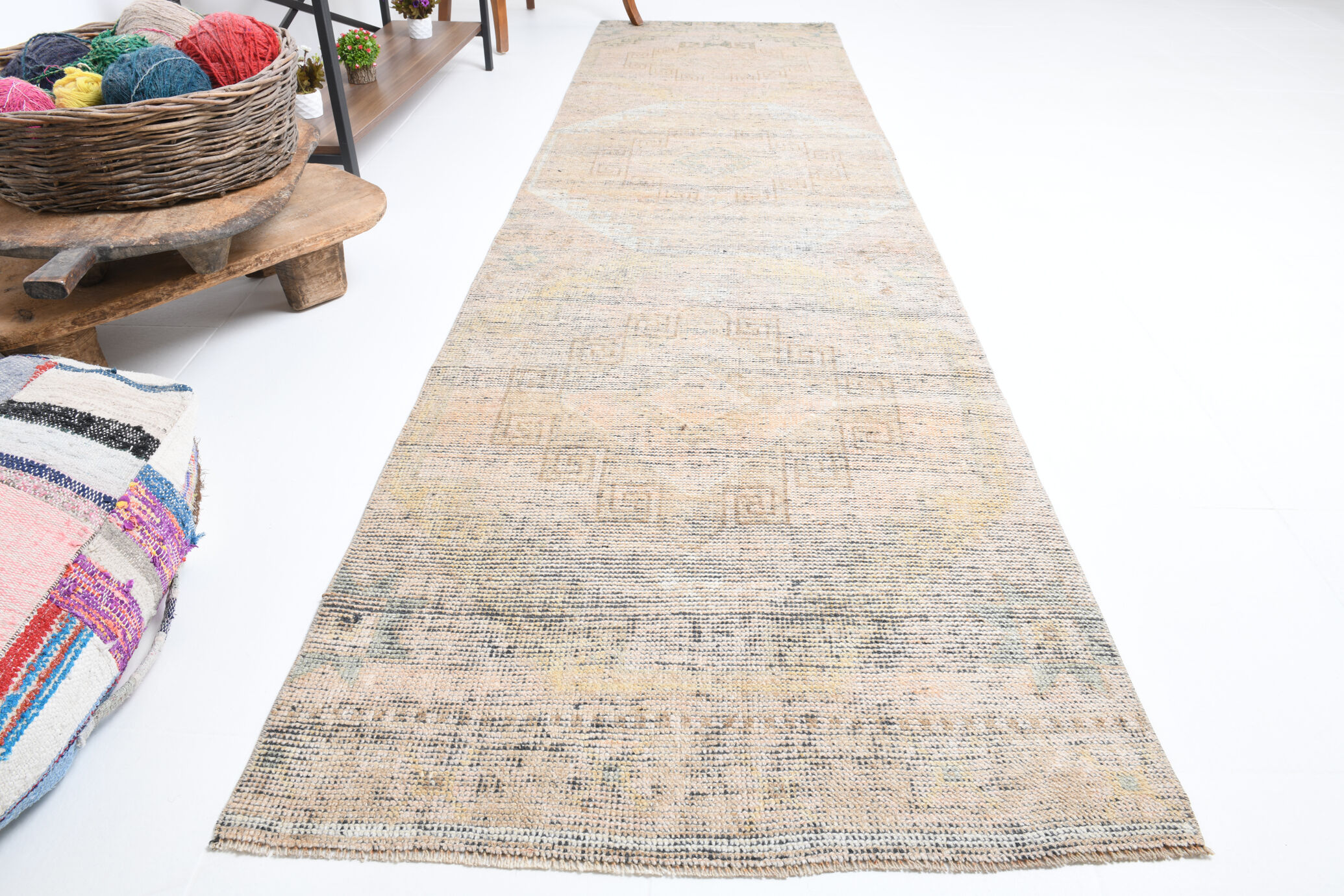 3x11 faded scandinavian vintage runner rug, 335x90cm
