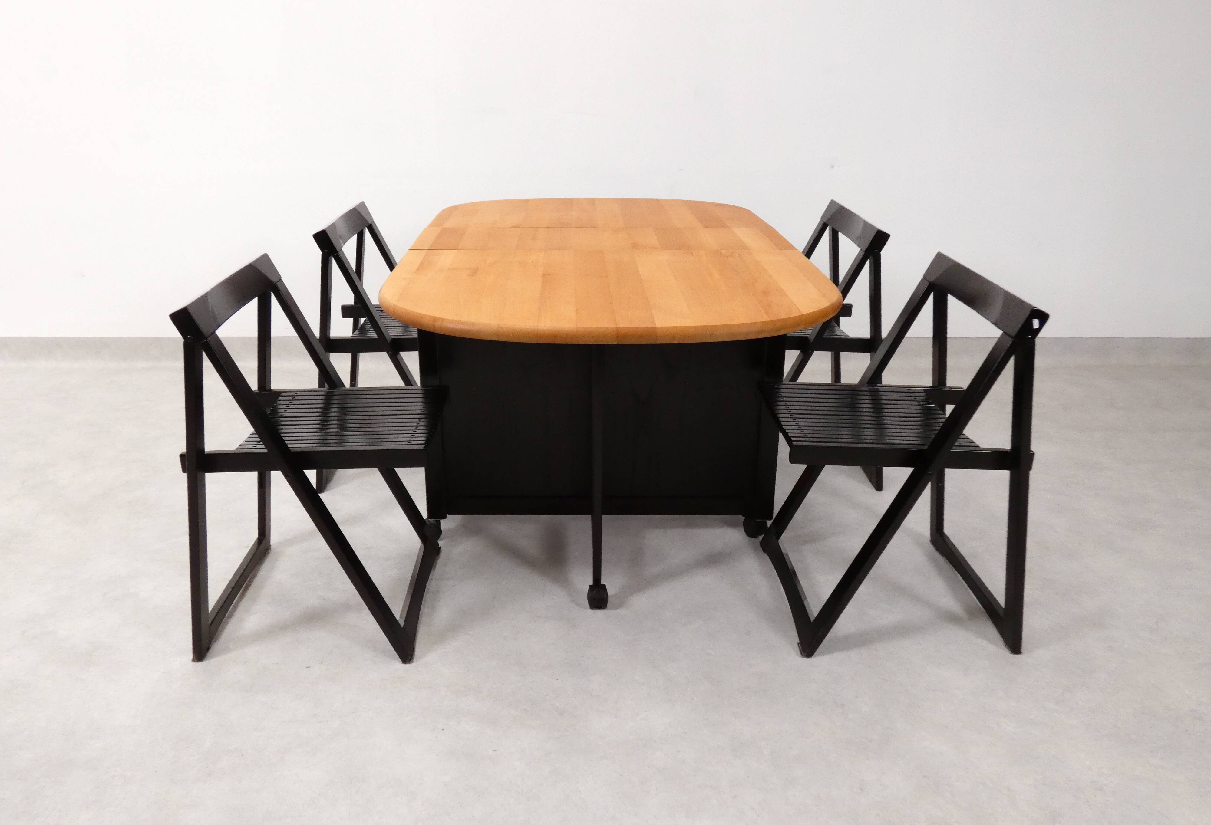4 Trieste folding chairs with storrage table - Aldo Jacober for A. Bazzani