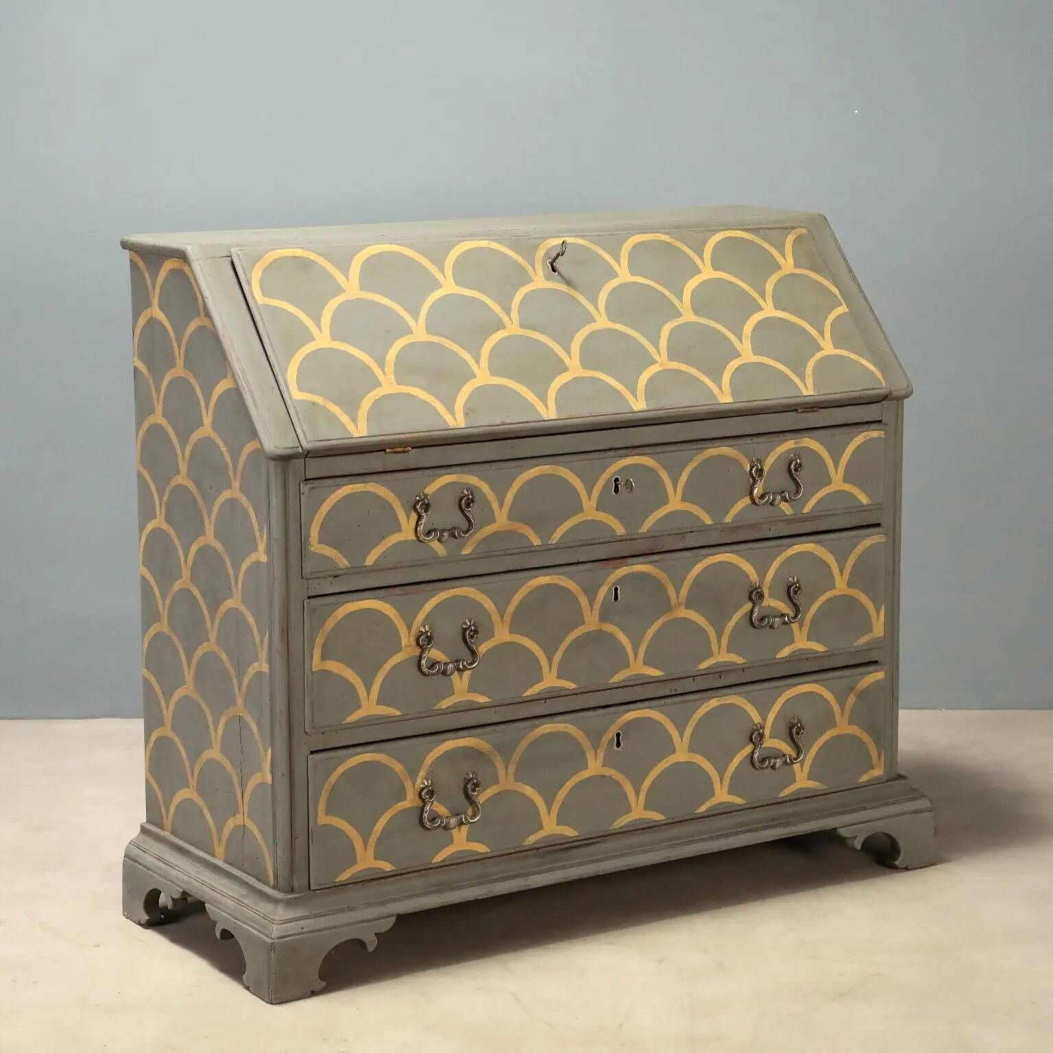 Antique drop-leaf secretary cabinet, neoclassical style, walnut, 20th century.