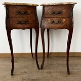 Set of 2 Louis XV marble marquetry bedside tables