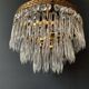 Antique hot air balloon chandelier in brass and crystal, 3 lights, 1920s