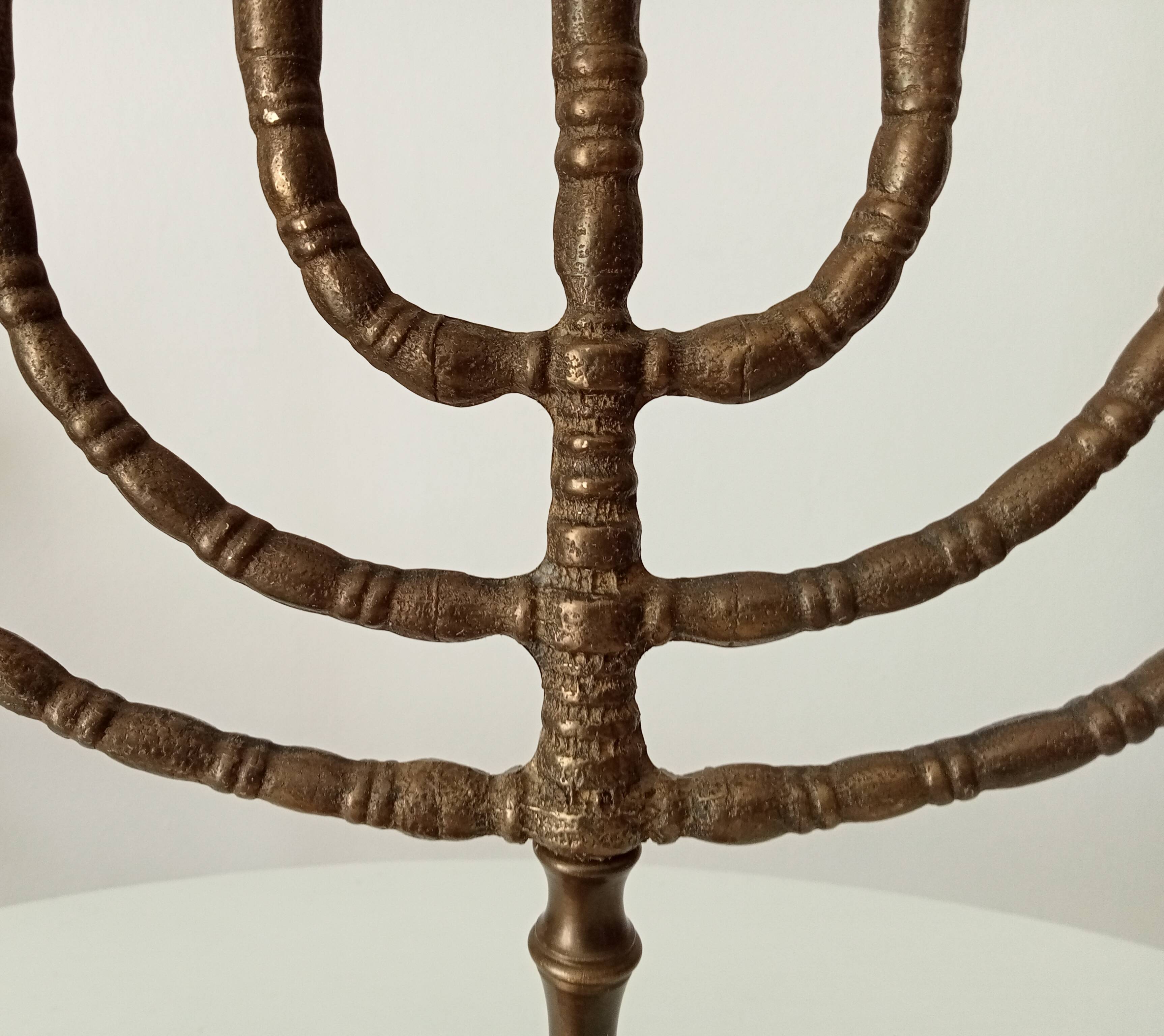 Vintage Hebrew Menorah Candlestick in Solid Brass from the 50s