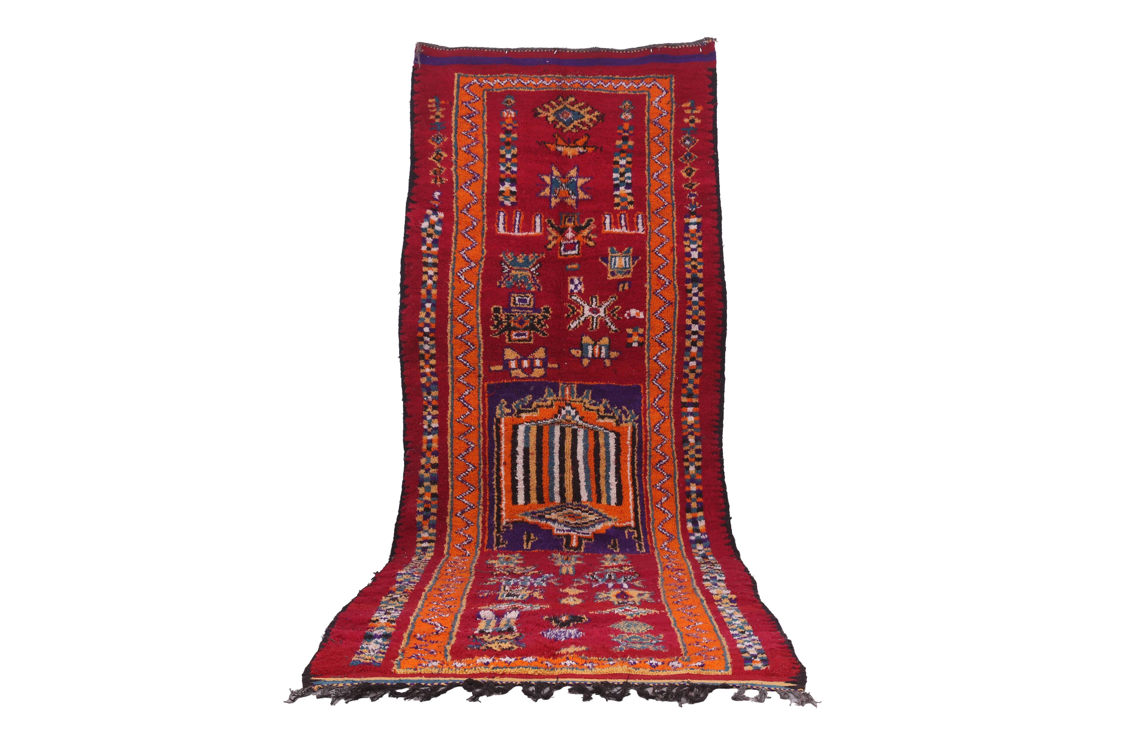 Red Vintage Moroccan Runner Rug 137 x 363 cm - Berber Wool Rug Hallway
