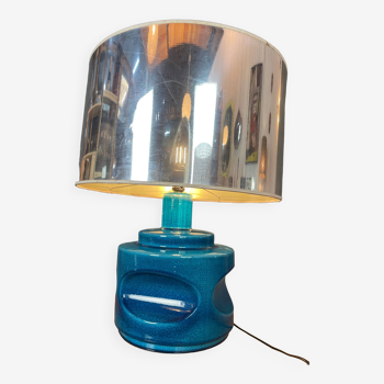 Lampe à poser en céramique bleue années 1970