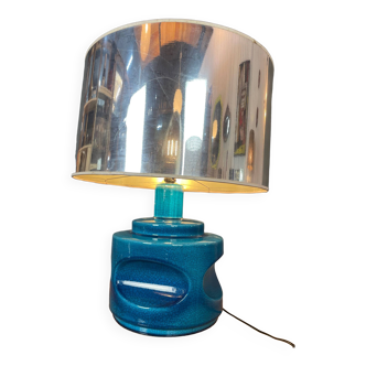 Lampe à poser en céramique bleue années 1970