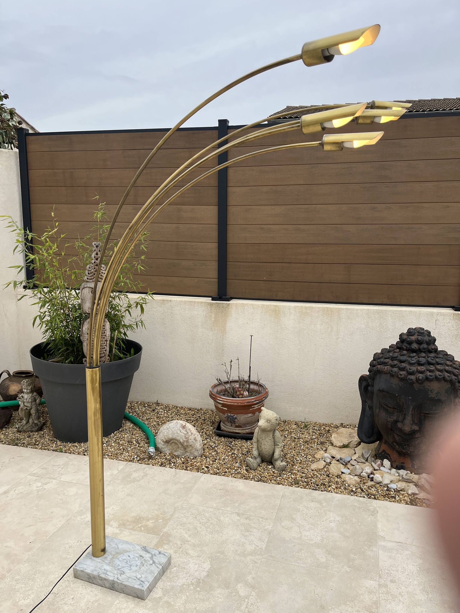 lampadaire 5 feux doré design des années 70