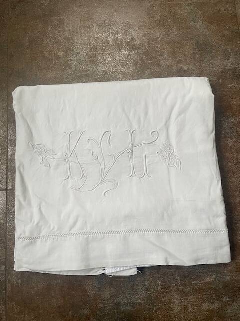 Antique KL monogram linen and cotton sheet