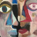Contemporary painting face portrait geometric cubism expressionism "DUALITY" - Original work on canvas
