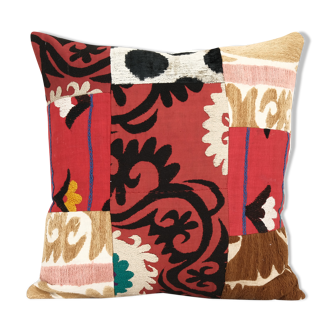 Suzani Square Cushion Cover, Tribal House Decor- Patchwork Handmade Pillows - Vintage Embroidered