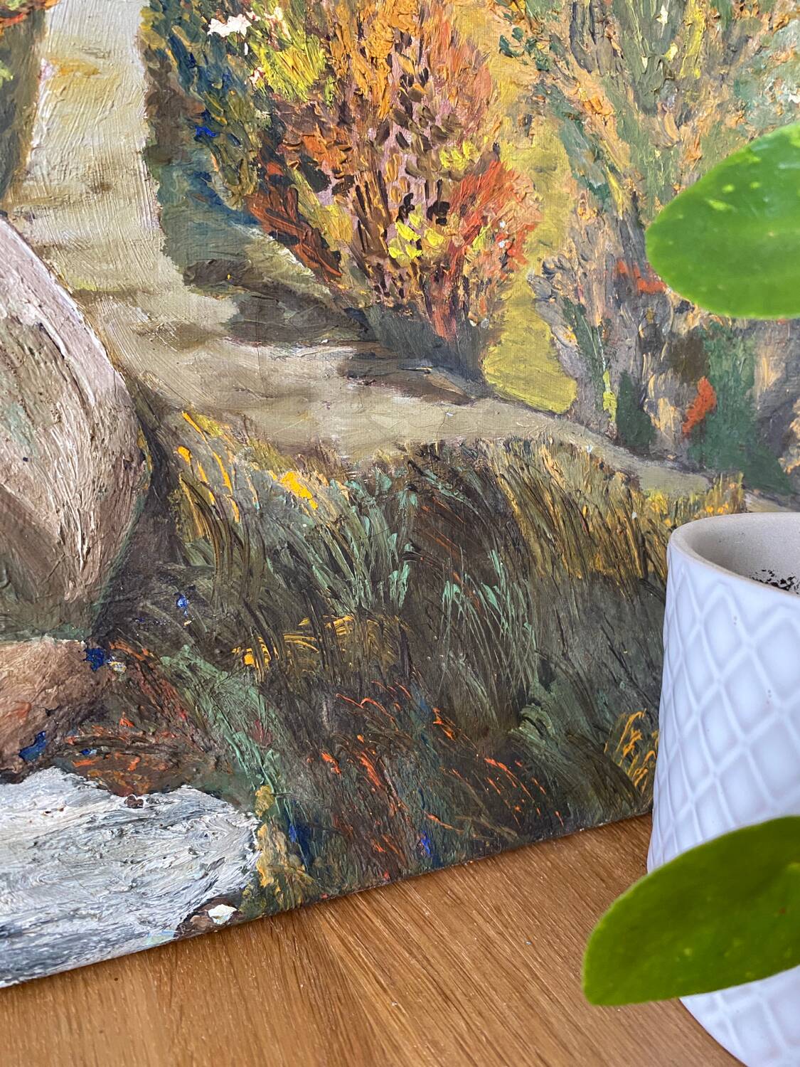 Oil on canvas mountain and river 1965