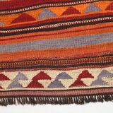 4x9 Red & Blue Turkish Kilim Rug, Living Room Rug, 133x272Cm Vintage Kilim