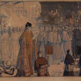 Engraving Auguste Lepère enhanced religious procession Nantes cathedral